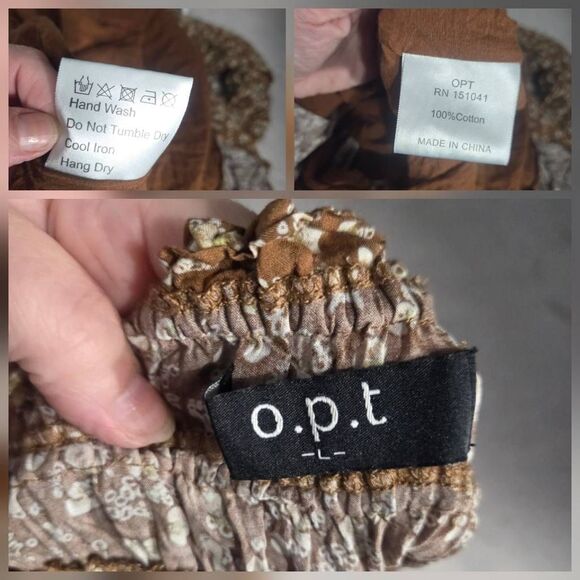 O.P.T. Savannah Square Neck Puff Sleeve Ditsy Floral Midi Peasant Dress Sz. L - Picture 6 of 6